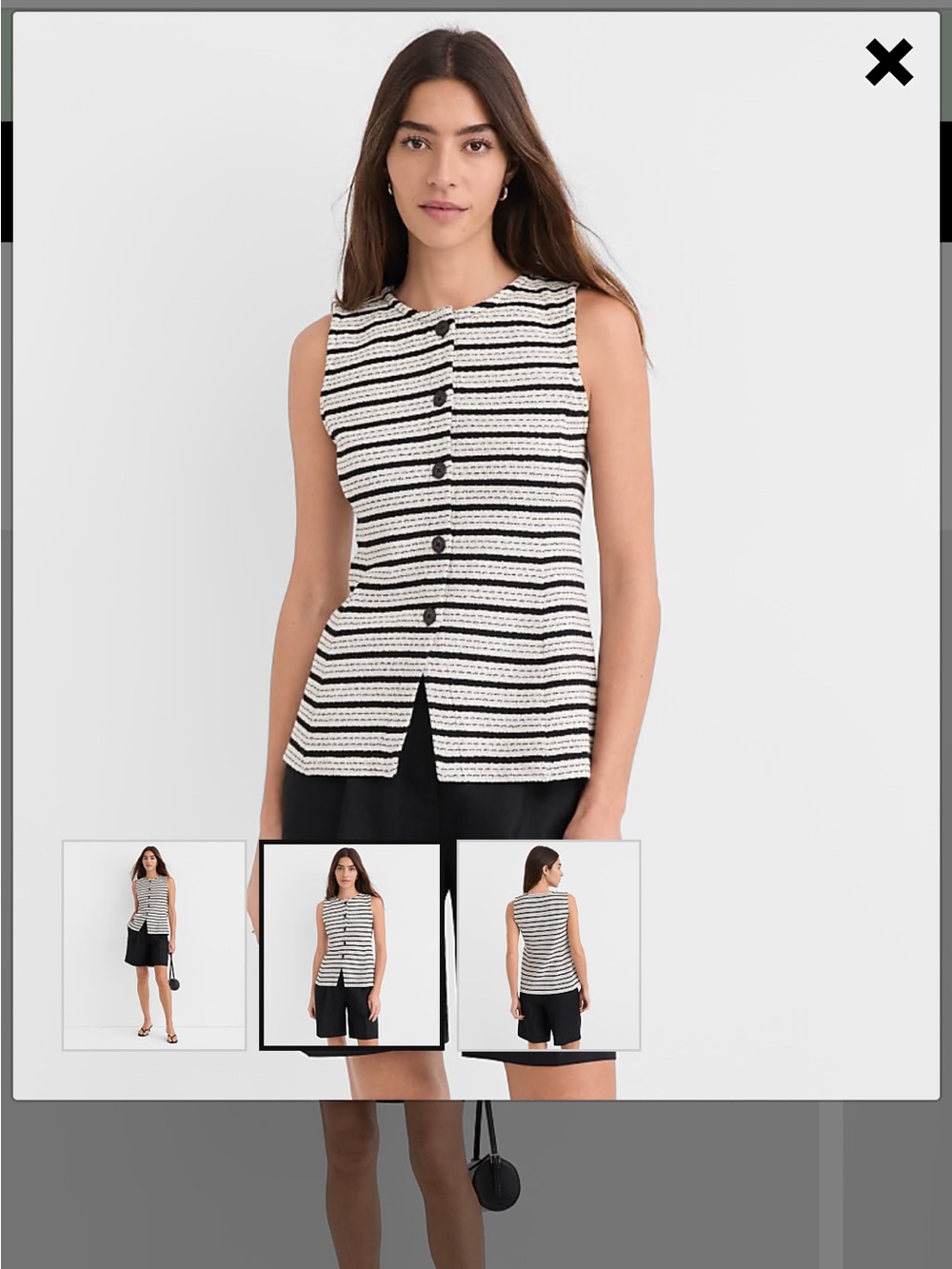 LOFT Black & White Striped Button-Front Tank